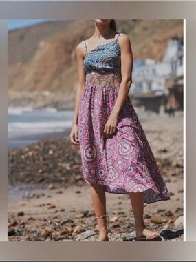 ANTHROPOLOGIE Boho Sundress in Pink and Blue XS with sexy details